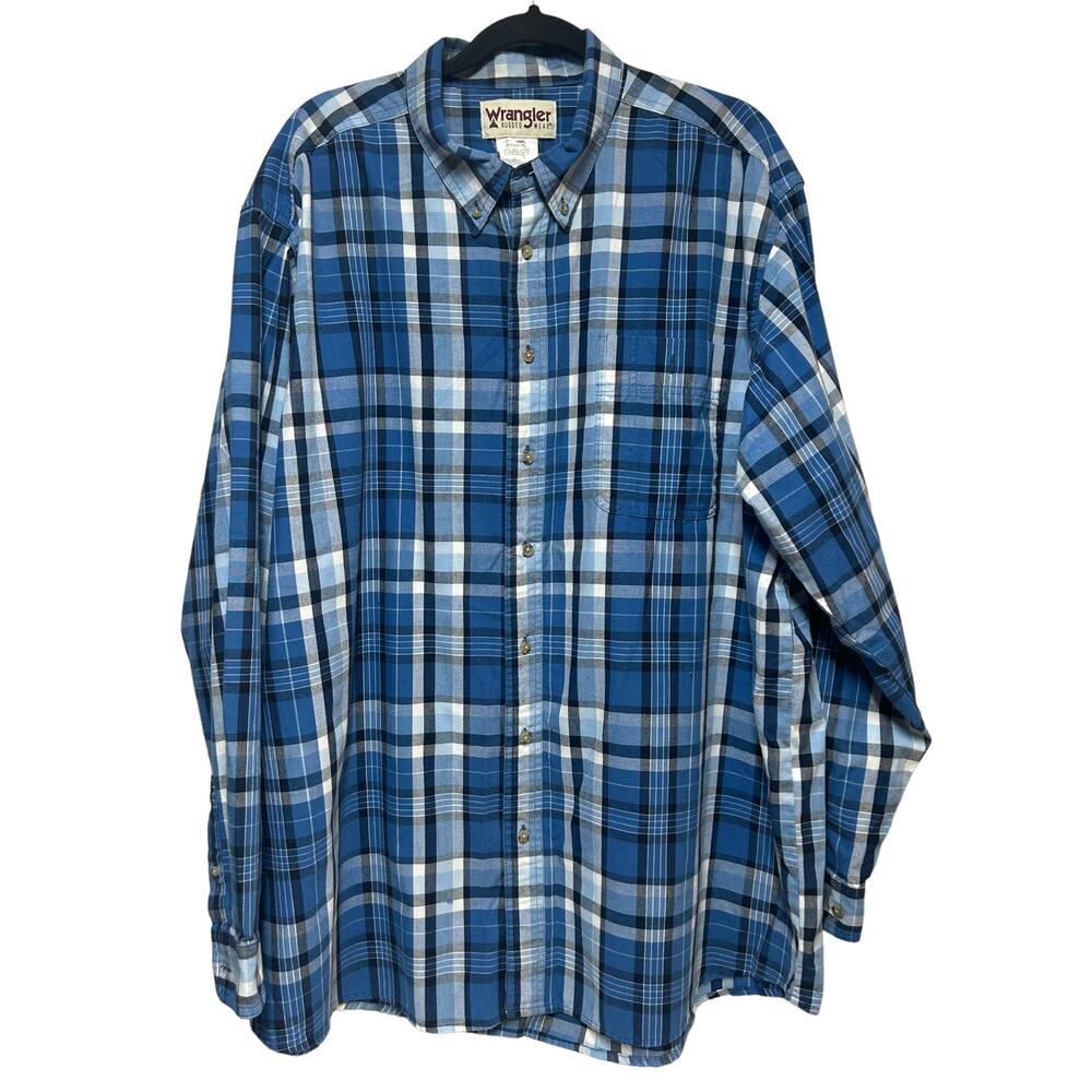 Wrangler Rugged Wear Plaid Button Down Shirt Blue 3XL Tall